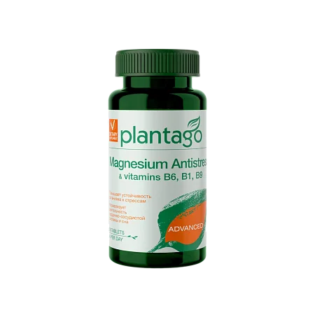 Magnesium Antistress & vitamins B6, B1, B9 Plantago, 90 таблеток