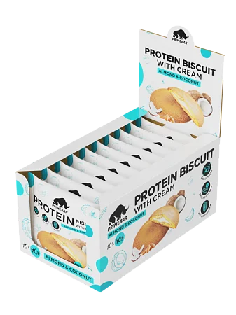 Протеиновое печенье PRIMEBAR PROTEIN BISCUIT с кремовой начинкой со вкусом «Кокос и миндаль» (10 шт x 40 гр)