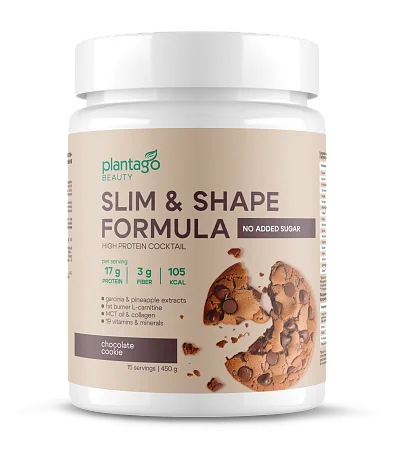 Протеиновый коктейль для похудения Slim&Shape Formula со вкусом «Шоколадное печенье» Plantago 450 г, банка