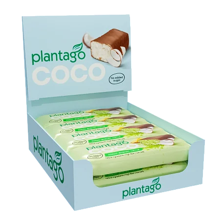 Кокосовые батончики COCO Plantago без сахара в шоколаде со вкусом "Матча-Ананас", 12 штук