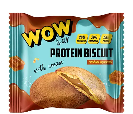 Протеиновое печенье WOWBAR PROTEIN BISCUIT с кремовой начинкой со вкусом «Солёная карамель» (10 шт x 40 гр)