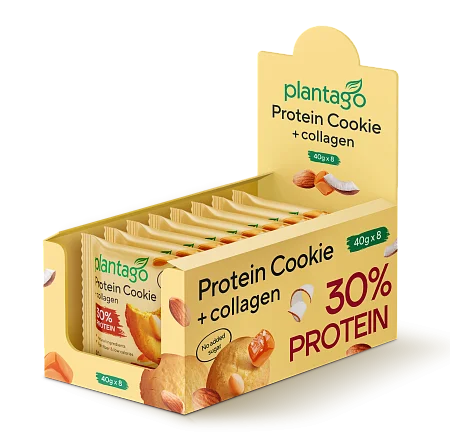 Печенье Protein Cookie Plantago 30% с высоким содержанием белка и коллагеном со вкусом "Арахис-Соленая Карамель", 8 шт*40 гр