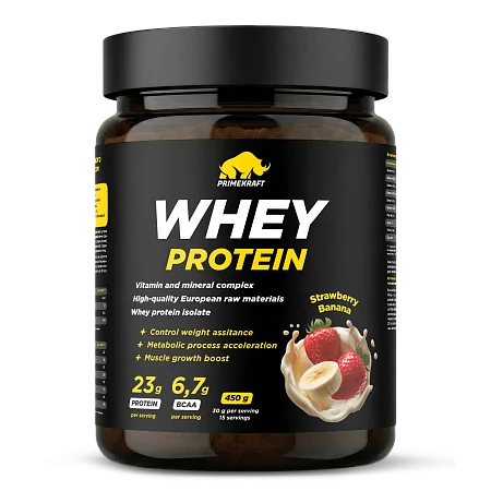 Сывороточный протеин WHEY со вкусом "Клубника-банан", 450г., банка