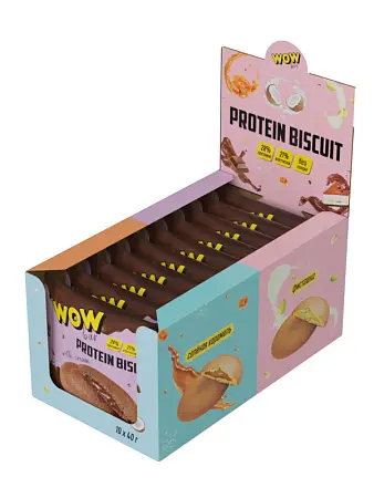 Протеиновое печенье WOWBAR PROTEIN BISCUIT с кремовой начинкой со вкусом «Шоколад» (10 шт x 40 гр)