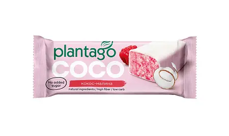 Кокосовые батончики COCO Plantago без сахара в шоколаде со вкусом "Малина", 12 штук