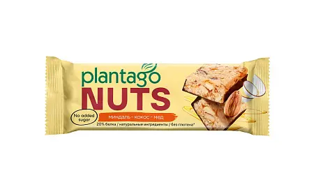 Протеиновые батончики NUTS "Миндаль-Кокос-Мёд" Plantago (протеин 20%) 12 шт