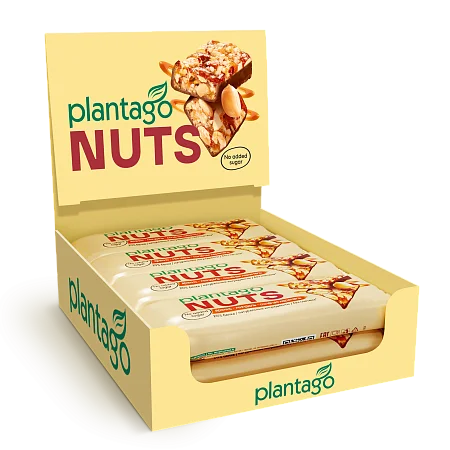 Протеиновые батончики NUTS "Арахис-Миндаль-Соленая карамель" Plantago (протеин 20%) 12 шт.