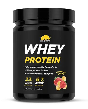 Сывороточный протеин WHEY Strawberry Banana (клубника-банан), 450 г, банка