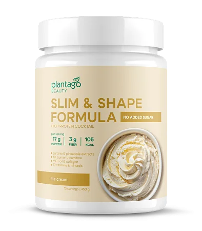 Протеиновый коктейль для похудения Slim&Shape Formula со вкусом «Сливочное мороженое» Plantago 450 г, банка