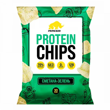 Протеиновые чипсы Primebar со вкусом сметаны и зелени