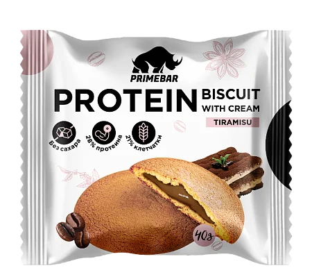 Протеиновое печенье PRIMEBAR PROTEIN BISCUIT с кремовой начинкой со вкусом «Тирамису» (10 шт x 40 гр)