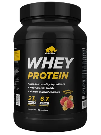 Сывороточный протеин WHEY STRAWBERRY BANANA (клубника-банан) 900 гр, банка