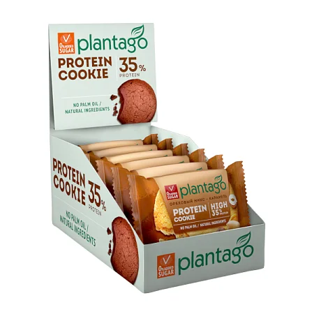 Печенье протеиновое с высоким содержанием белка Plantago Protein Cookie 35% со вкусом Ореховый микс-Карамель, 12 шт*40 гр