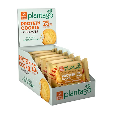 Печенье протеиновое Plantago Protein Cookie 25% с коллагеном со вкусом Арахис-Соленая карамель, 9 шт*40 гр