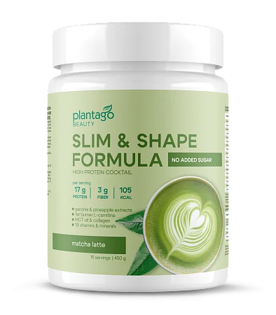 Протеиновый коктейль для похудения Slim&Shape Formula со вкусом «Матча-Латте» Plantago 450 г, банка