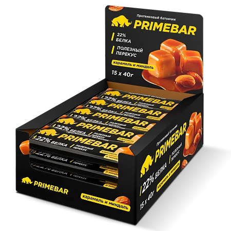 Батончики PRIMEBAR  "Карамель и миндаль" (15 шт*40 гр)