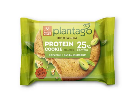 Печенье протеиновое Plantago Protein Cookie 25% с коллагеном со вкусом Фисташка, 9 шт*40 гр
