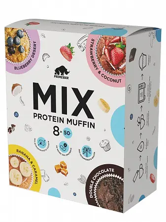 Протеиновый маффин Primebar Protein Muffin MIX (8 шт*50 гр)