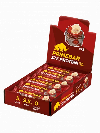Протеиновые батончики Primebar LOW CARB клубнично-банановый десерт с семенами чиа (12 шт*40 гр)