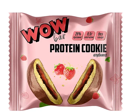 Печенье протеиновое WOWBAR с начинкой со вкусом «Клубника» (10шт * 40г)