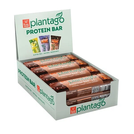 Батончики протеиновые Plantago Crunch 25% "Двойной шоколад", без сахара, с коллагеном, 40 гр х 12 шт