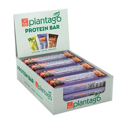 Батончики протеиновые Plantago Crunch 25% "Ягодный пай", без сахара, с коллагеном, 40 гр х 12 шт