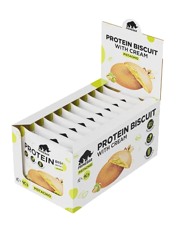 Протеиновое печенье PRIMEBAR PROTEIN BISCUIT с кремовой начинкой со вкусом «Фисташка» (10 шт x 40 гр)