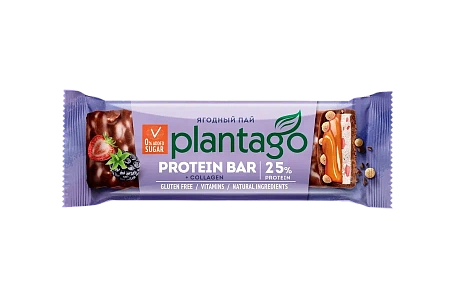 Батончики протеиновые Plantago Crunch 25% "Ягодный пай", без сахара, с коллагеном, 40 гр х 12 шт 